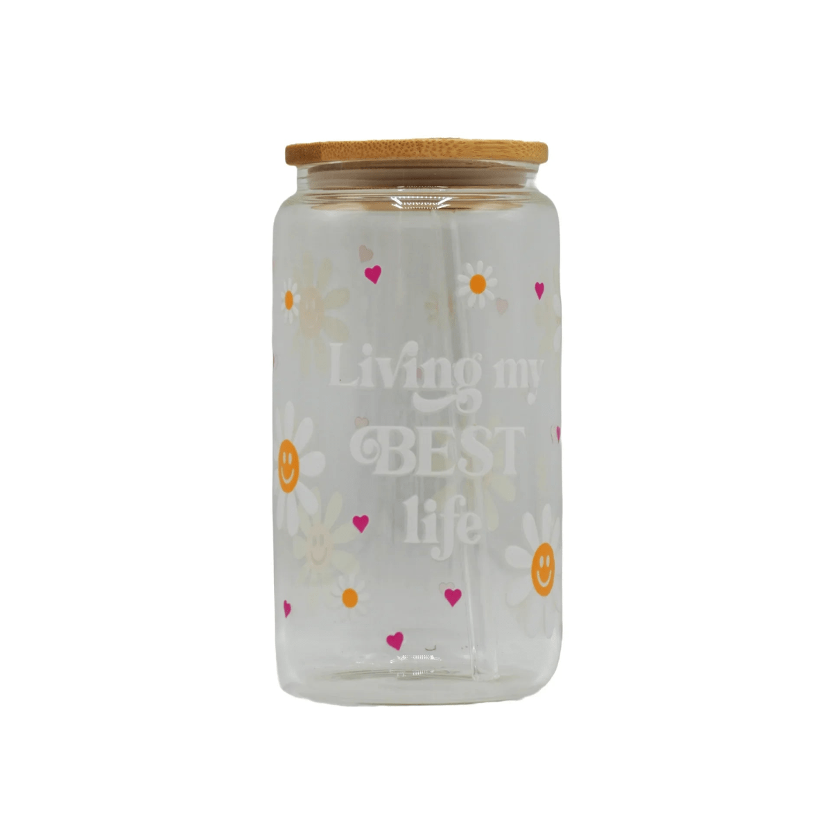 450ML Glass Can with Lid and Glass Straw - Botella Flaske