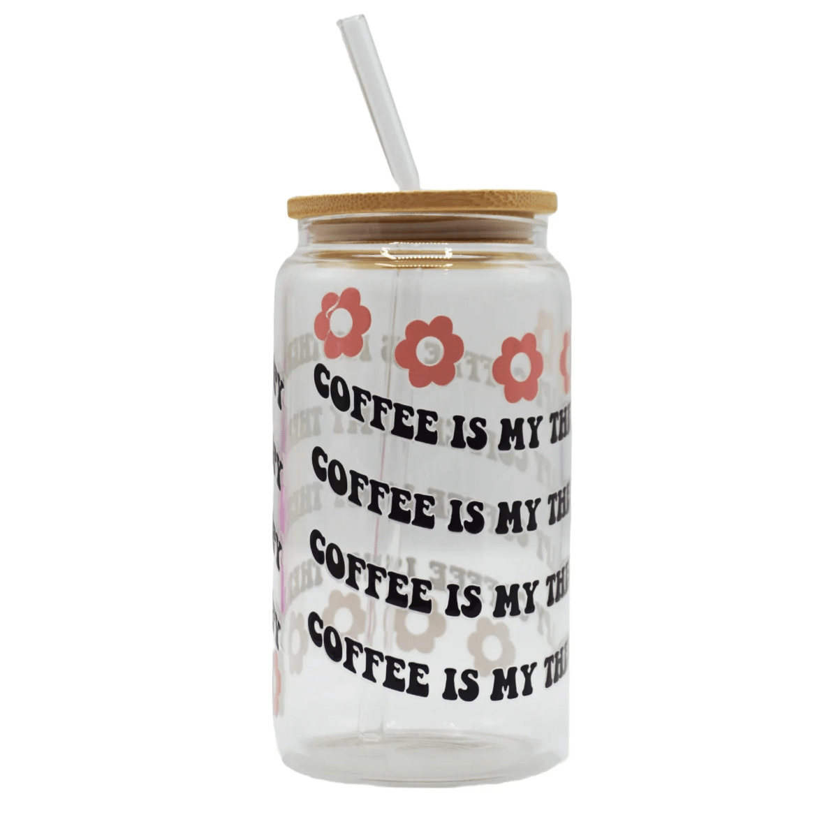 450ML Glass Can with Lid and Glass Straw - Botella Flaske