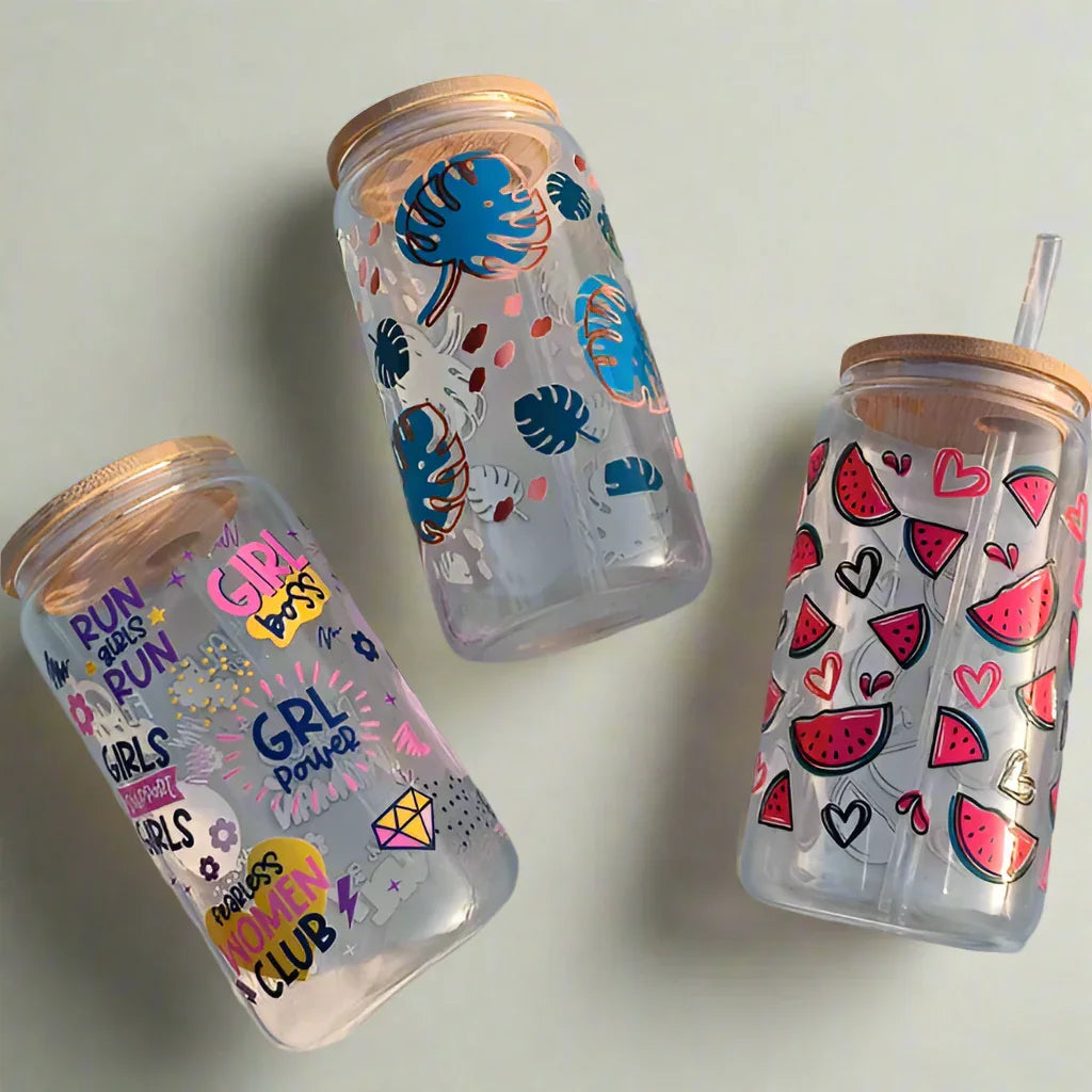 450ML Glass Can with Lid and Glass Straw - Botella Flaske