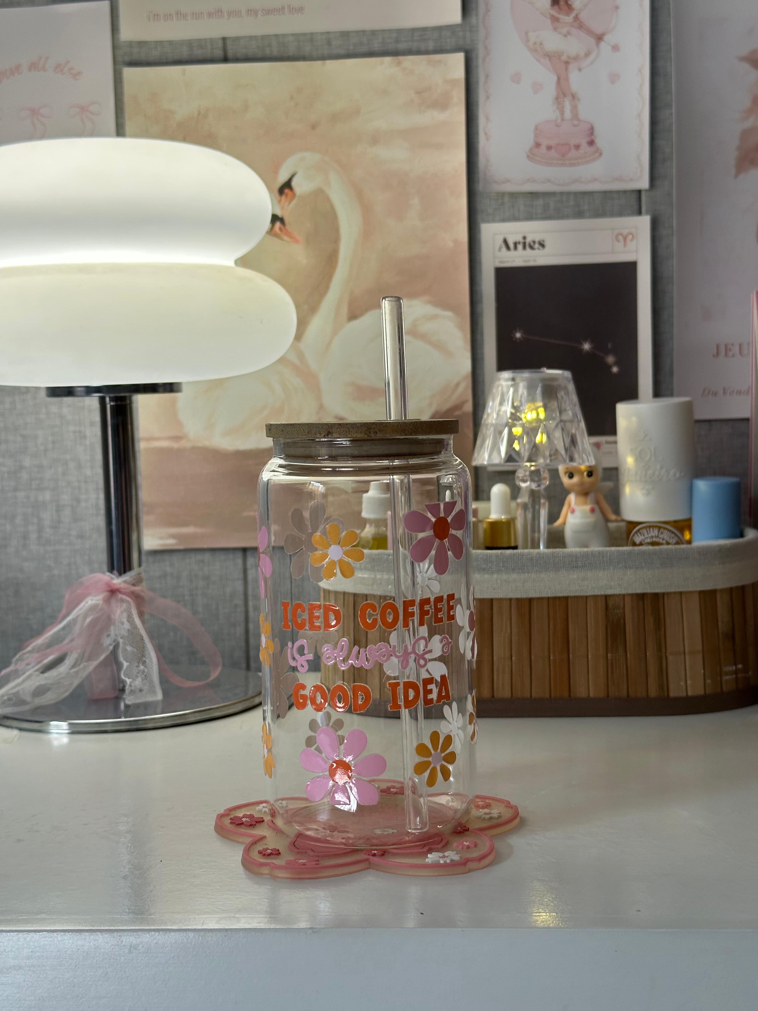 450ML Glass Can with Lid and Glass Straw