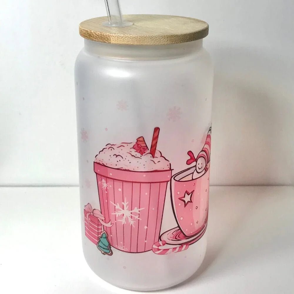 Printed Frosted Glass Can with Lid and Glass Straw – Botella Flaske - Botella Flaske