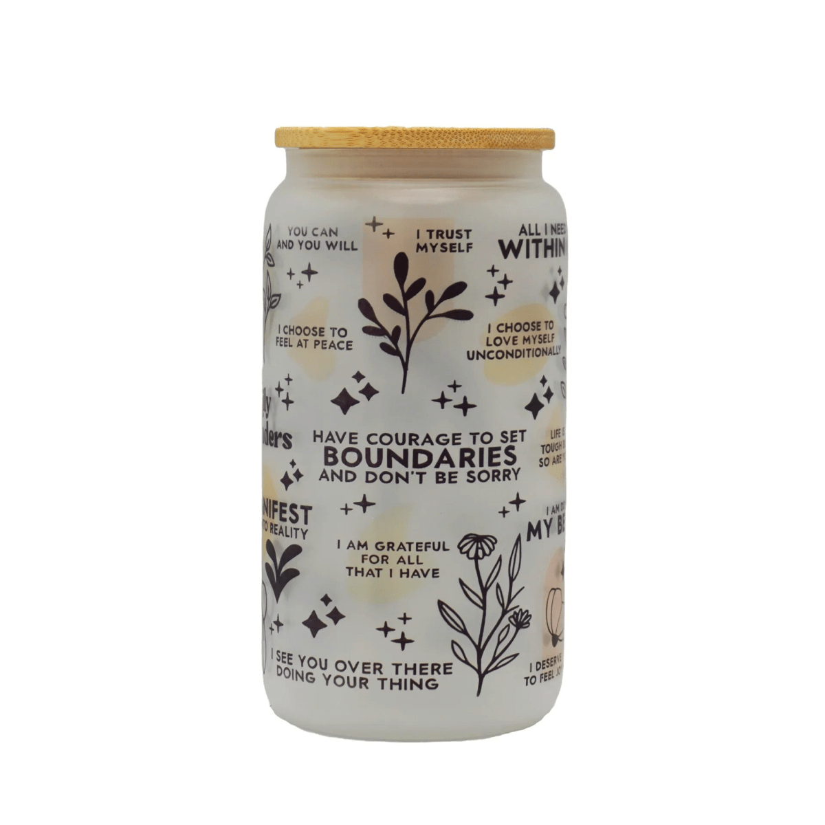 Printed Frosted Glass Can with Lid and Glass Straw – Botella Flaske - Botella Flaske