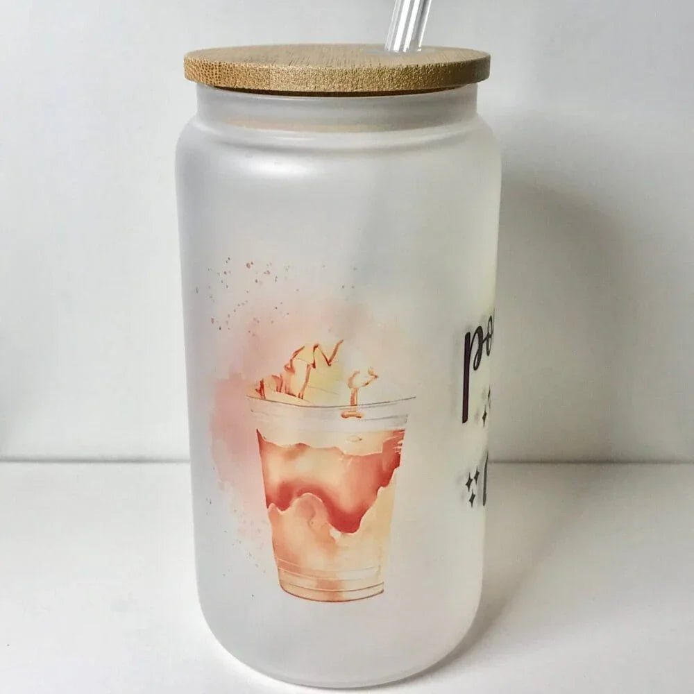 Printed Frosted Glass Can with Lid and Glass Straw – Botella Flaske - Botella Flaske