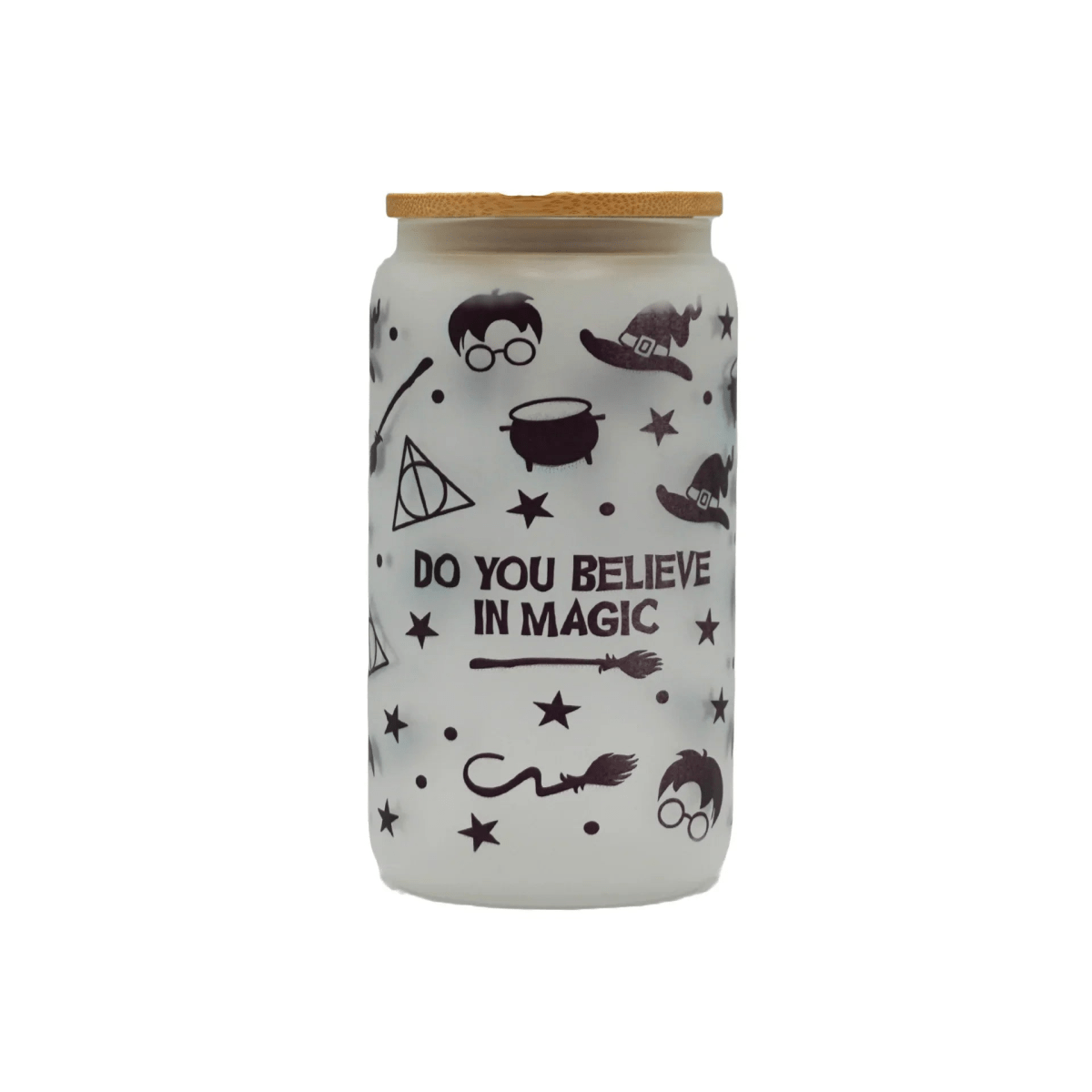 Printed Frosted Glass Can with Lid and Glass Straw – Botella Flaske - Botella Flaske