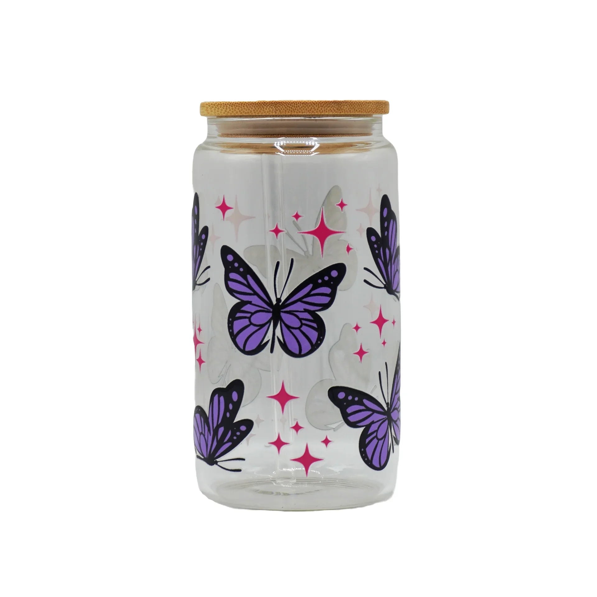 450ML Glass Can with Lid and Glass Straw - Botella Flaske