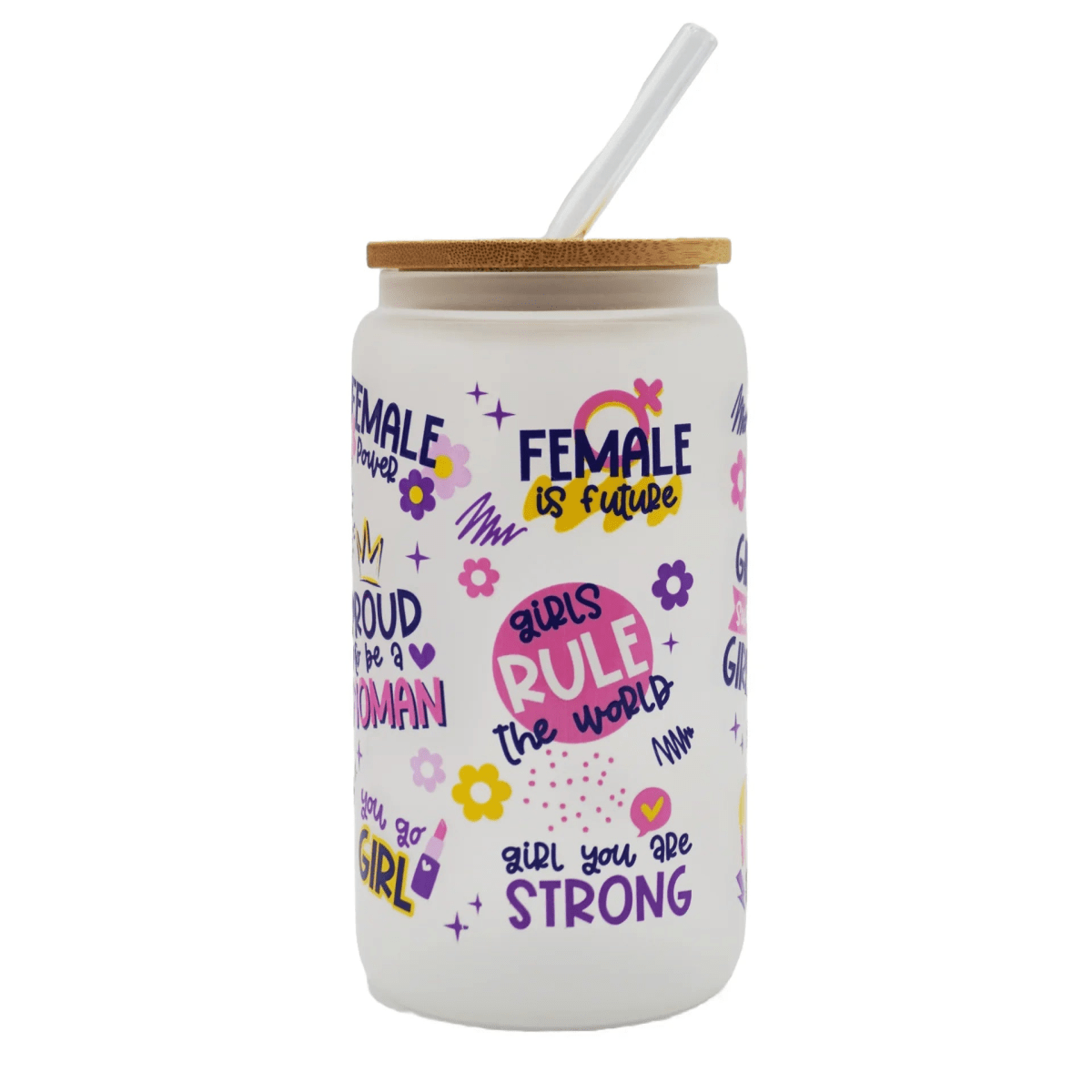 450ML Glass Can with Lid and Glass Straw - Botella Flaske