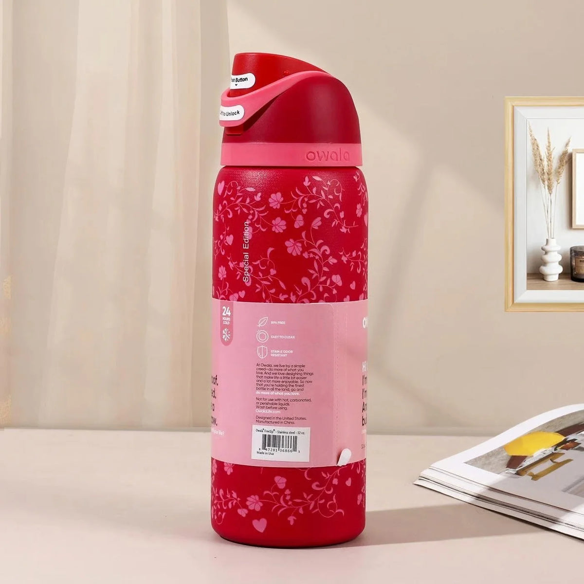 Owala FreeSip Water Bottle - 32oz | Red Floral