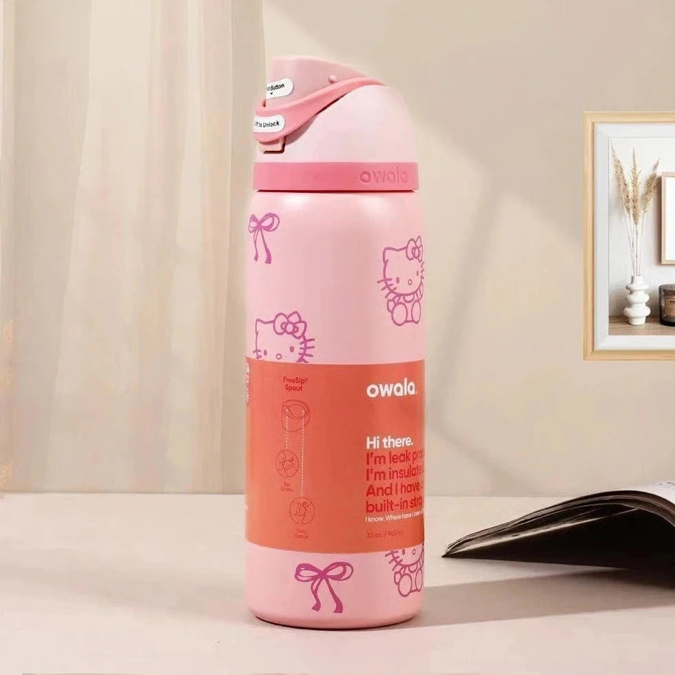 Owala FreeSip Water Bottle - 32oz | Pink Kitty