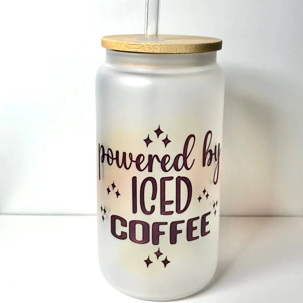 Printed Frosted Glass Can with Lid and Glass Straw – Botella Flaske - Botella Flaske